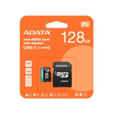128GB, Atminties kortelė MicroSD V30 ADATA 128GB, Atminties kortelė MicroSD V30 ADATA