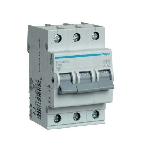 MC320A, 3P Hager automatinis jungiklis 20A 3polis C 6kA 400V