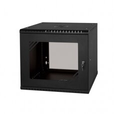 SF 9UC450GB, 9U Pakabinama komutacinė spinta 19" 450mm Stiklinės durys, juoda, SaFi