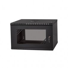 SF 6UC450GB, 6U Pakabinama komutacinė spinta 19" 450mm Stiklinės durys, juoda, SaFi
