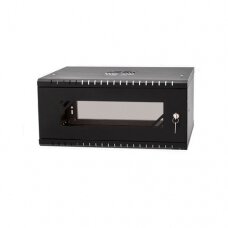 SF 4UC450GB, 4U Pakabinama komutacinė spinta 19" 450mm, stiklinės durys, juoda, SaFi