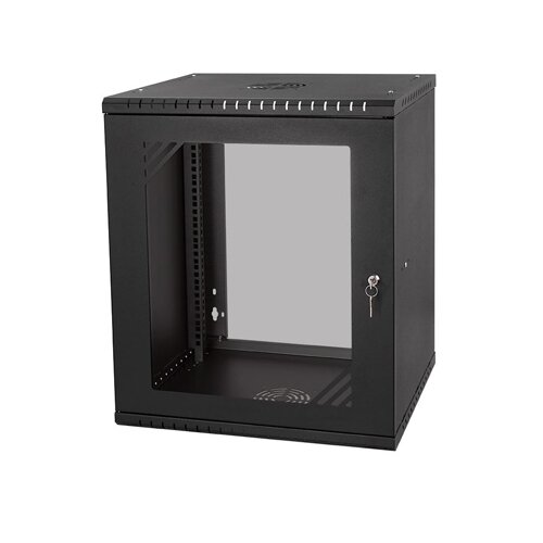 SF 12UC600GB, 12U Wall-mounted switch cabinet 19" 600mm Glass door, black, SaFi