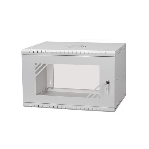 SF 6UC450GG, 6U 19" 450mm Wall-Mounted Switching Cabinet, Glass Doors, Gray, SaFi