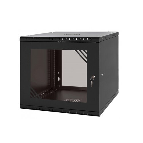 SF 9UC450GB, 9U Pakabinama komutacinė spinta 19" 450mm Stiklinės durys, juoda, SaFi