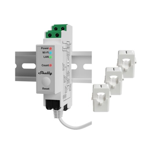 Shelly PRO 3EM 120A, profesionalus elektros sąnaudų skaitiklis Shelly PRO 3EM 120A, profesionalus elektros sąnaudų skaitiklis